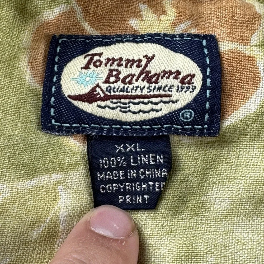Vintage‎ Tommy Bahama Linen Shirt Men XXL Green Beach Floral Hawaiian Tropical